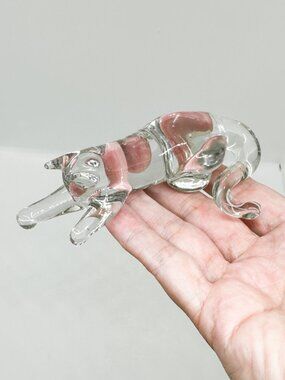 Vintage Hand Blown Glass Laying Playing Cat Kitten Stretched Abstract